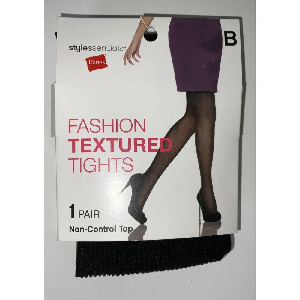 NIP‎ Lot 3 Pairs Hanes Stylessentials Fashion Textured Tights Black Size B